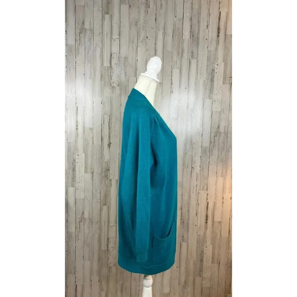 Vintage That's Me! Women's Small Silk Teal Open Front Long Knit Cardigan Sweater - Picture 6 of 7